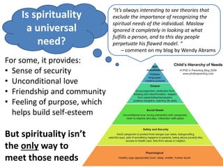 “It’s always interesting to see theories that
    Is spirituality           exclude the importance of recognizing the
    ...