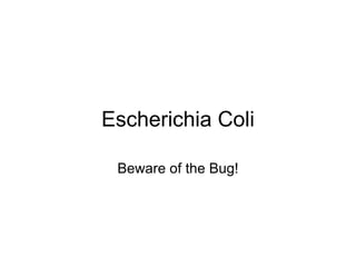 Escherichia Coli

 Beware of the Bug!
 