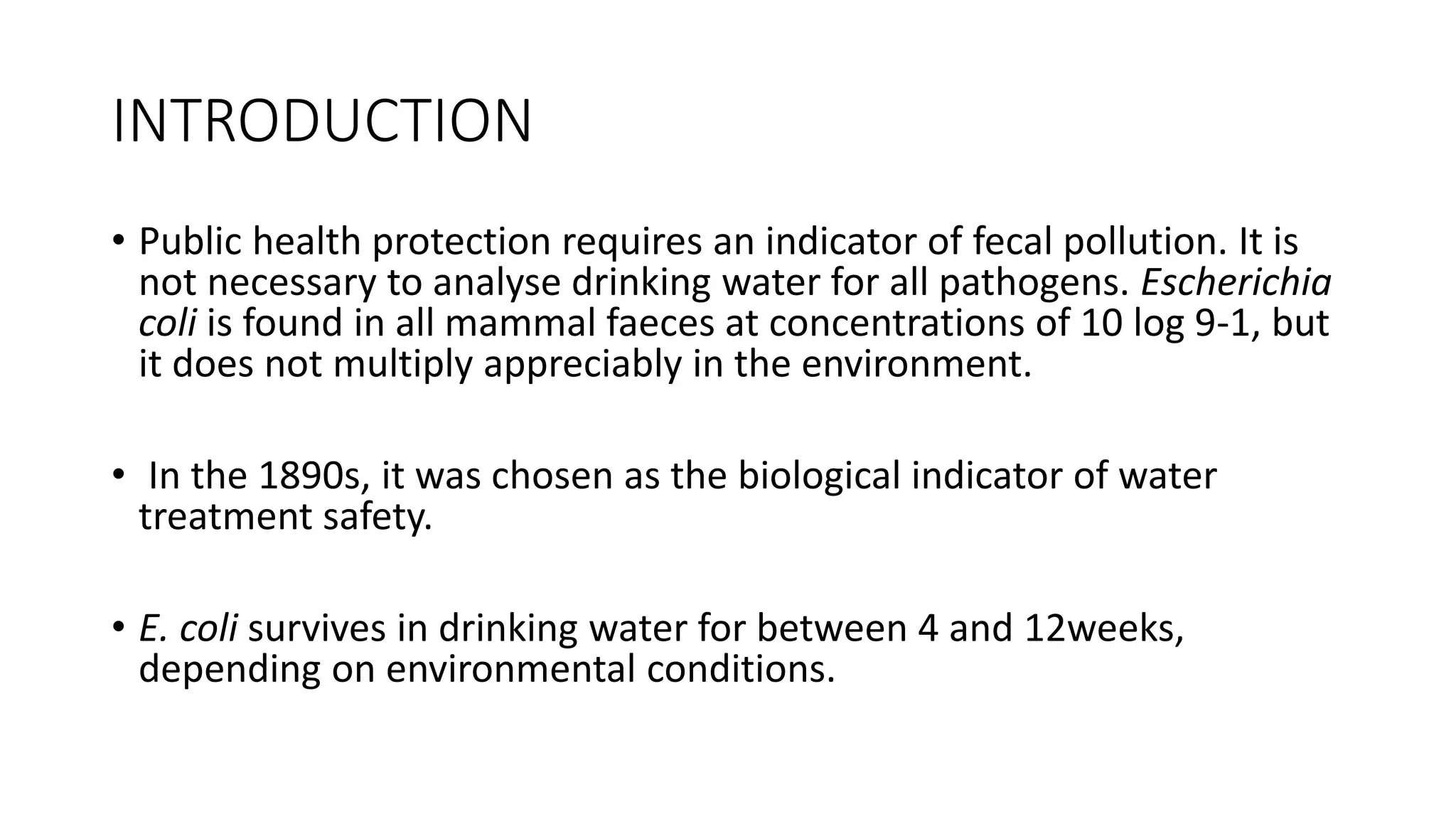Escherichia coli as water indicator PPT