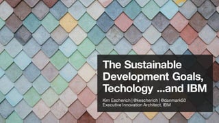 1
The Sustainable
Development Goals,
Techology ...and IBM
Kim Escherich | @kescherich | @danmark50
Executive Innovation Architect, IBM
 