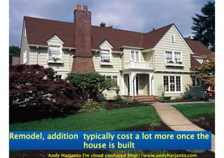 Remodel, addition typically cost a lot more once the
house is built
Andy Harjanto I’m cloud confused http://www.andyharjanto.com
 