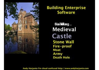 Building Enterprise
Software
Stone Wall
Fire-proof
Moat
Army
Death Hole
is like….Building
Medieval
Castle
Andy Harjanto I’m cloud confused http://www.andyharjanto.com
 