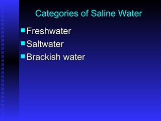 Categories of Saline Water Freshwater Saltwater Brackish water 