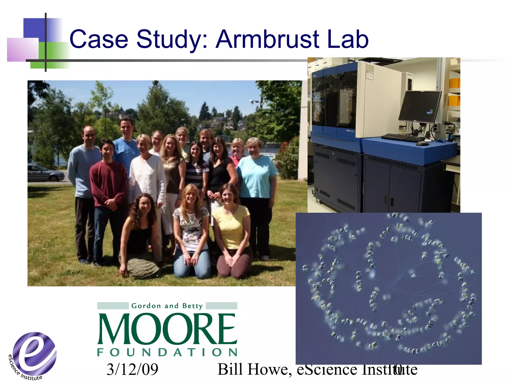 3/12/09 Bill Howe, eScience Institute10
Case Study: Armbrust Lab
 