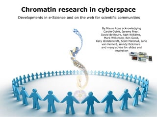 Chromatin research in cyberspace Developments in e-Science and on the web for scientific communities By Marco Roos acknowledging Carole Goble, Jeremy Frey,  David de Roure, Alan Williams,  Mark Wilkinson, Ben Good, Katy Wolstencroft, Scott Marshall, Jano van Hemert, Wendy Bickmore  and many others for slides and inspiration 