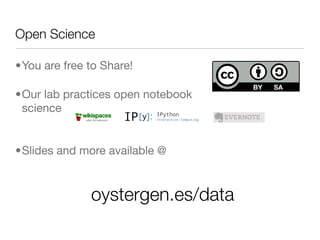 Open Science
•You are free to Share!
•Our lab practices open notebook
science

•Slides and more available @

oystergen.es/data

 
