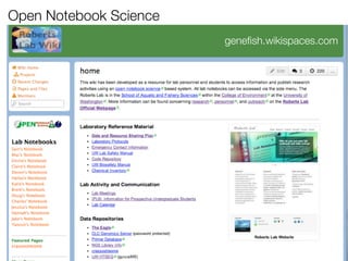 Open Notebook Science
geneﬁsh.wikispaces.com

 