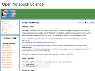 Open Notebook Science

geneﬁsh.wikispaces.com

 