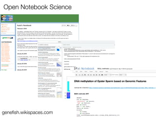 Open Notebook Science
geneﬁsh.wikispaces.com
 