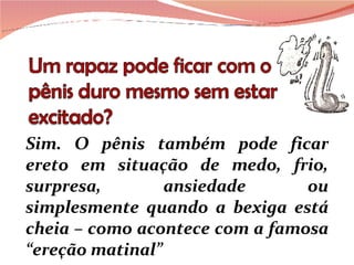 Sim. O pênis também pode ficar ereto em situação de medo, frio, surpresa, ansiedade ou simplesmente quando a bexiga está cheia – como acontece com a famosa “ereção matinal” 