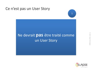 Ce n’est pas un User Story
1

© 2013 Elapse Technologies

Ne devrait pas être traité comme
un User Story

 