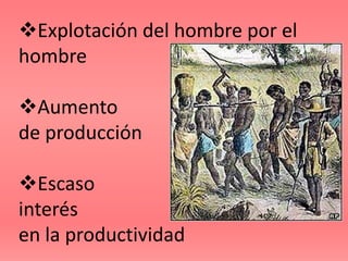 Explotación del hombre por el
hombre

Aumento
de producción

Escaso
interés
en la productividad
 