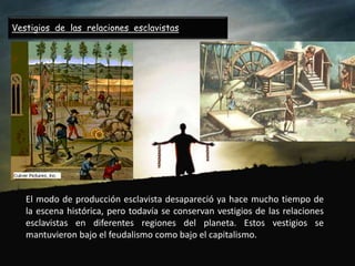 Vestigios de las relaciones esclavistas
El modo de producción esclavista desapareció ya hace mucho tiempo de
la escena histórica, pero todavía se conservan vestigios de las relaciones
esclavistas en diferentes regiones del planeta. Estos vestigios se
mantuvieron bajo el feudalismo como bajo el capitalismo.
 