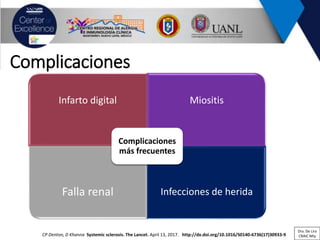 Complicaciones
Infarto digital Miositis
Falla renal Infecciones de herida
Complicaciones
más frecuentes
CP Denton, D Khanna Systemic sclerosis. The Lancet. April 13, 2017. http://dx.doi.org/10.1016/S0140-6736(17)30933-9
Dra. De Lira
CRAIC Mty
 