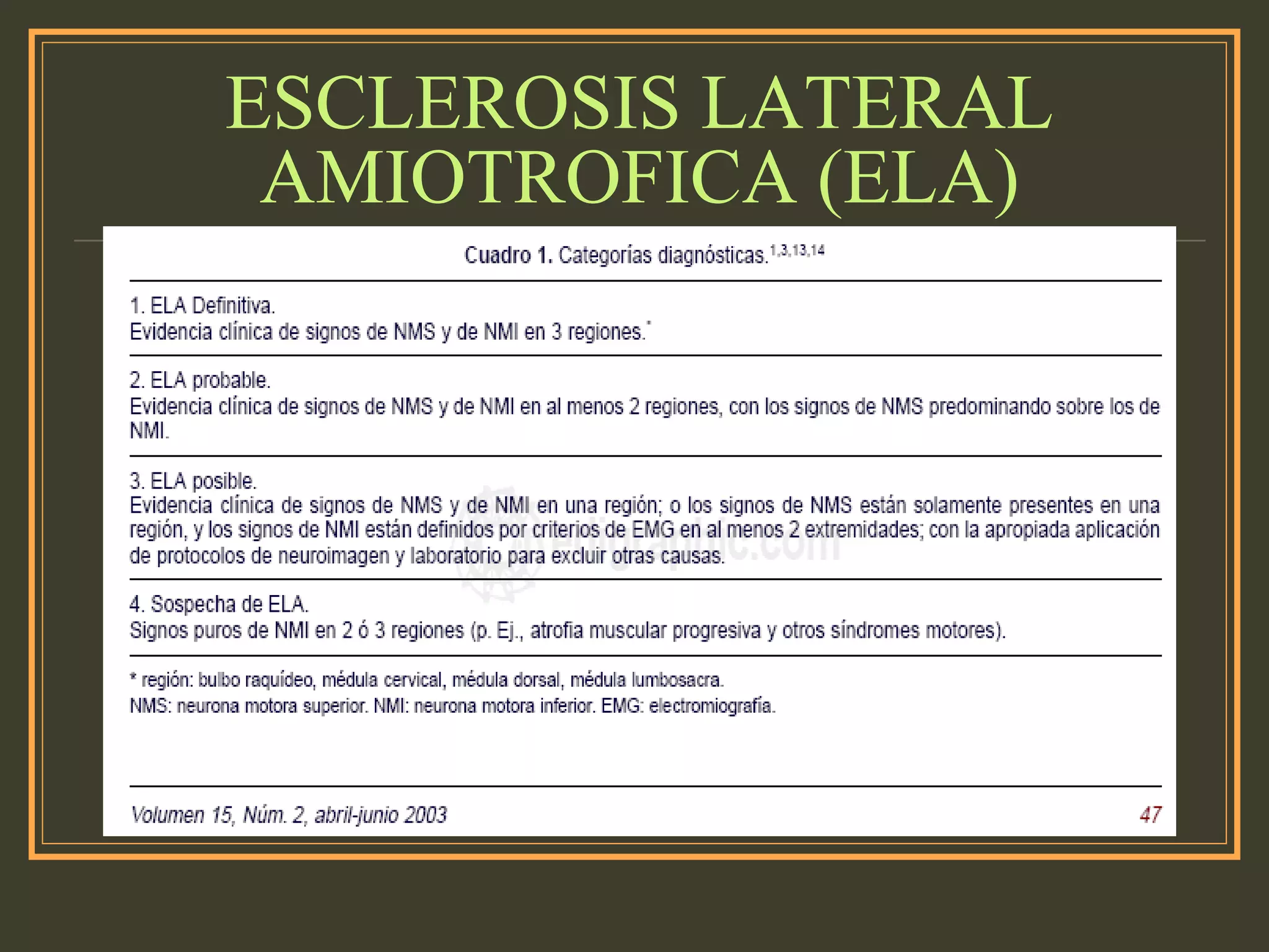 ESCLEROSIS LATERAL
AMIOTROFICA (ELA)
 
