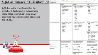 2. β-Lactamases : Classification
2.3) due to the complexity that the
world of β-lactamase is experiencing
some other othors like Giske et Al
proposed new classification approache
for ESBLs
 