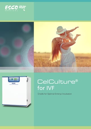 1
CelCulture® CO2 Incubators
CO2 Incubators
Cradle for Beautiful Cells
Designed in the USA
CelCulture®
for IVF
Cradle for Optimal Embryo Incubation
 