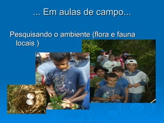 ... Em aulas de campo...

Pesquisando o ambiente (flora e fauna
 locais )
 