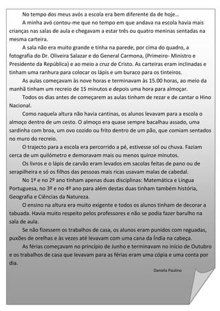 Escola  no tempo dos meus avós