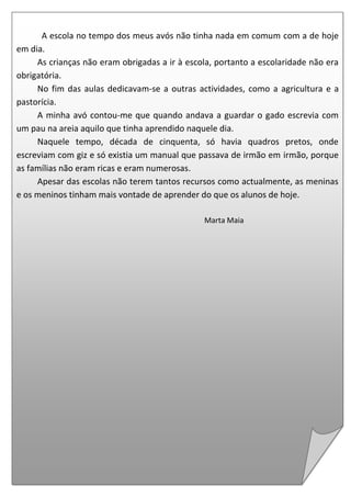 Escola  no tempo dos meus avós