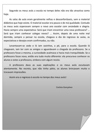 Escola  no tempo dos meus avós