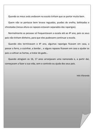 Escola  no tempo dos meus avós