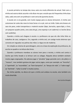 Escola  no tempo dos meus avós