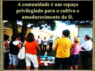 A comunidade é um espaço
privilegiado para o cultivo e
amadurecimento da fé.

 