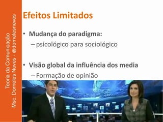 Efeitos Limitados
• Mudança do paradigma:
  – psicológico para sociológico

• Visão global da influência dos media
  – Formação de opinião
 