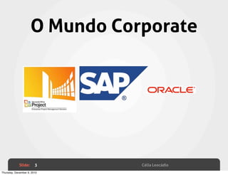 O Mundo Corporate




             Slide:     3        Célia Leocádio
Thursday, December 9, 2010
 