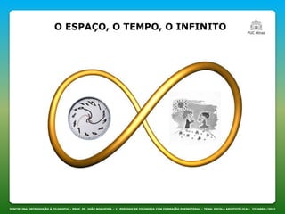 DISCIPLINA: INTRODUÇÃO À FILOSOFIA – PROF. PE. JOÃO NOGUEIRA – 1º PERÍODO DE FILOSOFIA COM FORMAÇÃO PRESBITERAL – TEMA: ESCOLA ARISTOTÉLICA – 23/ABRIL/2013
O ESPAÇO, O TEMPO, O INFINITO
 