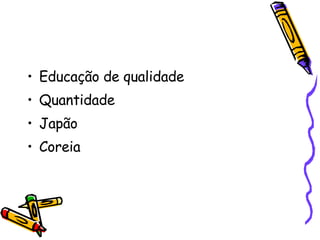 Educação de qualidade Quantidade Japão Coreia 