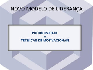 NOVO MODELO DE LIDERANÇA
PRODUTIVIDADE
=
TÉCNICAS DE MOTIVACIONAIS
 