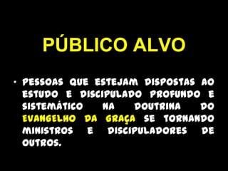 SEGUIMENTO...OS DISCÍPULOS RECEBERÃO SERMÕES E ARTIGOS PARA FAZEREM RESENHA DE ACORDO COM O TEMA TRATADO NO RESPECTIVO MÊS.