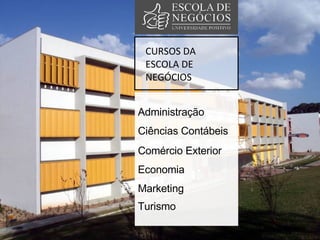 CURSOS DA  ESCOLA DE NEGÓCIOS Administração Ciências Contábeis Comércio Exterior Economia Marketing Turismo 
