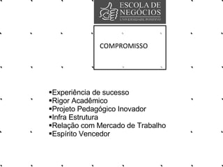 COMPROMISSO Experiência de sucesso Rigor Acadêmico  Projeto Pedagógico Inovador  Infra Estrutura  Relação com Mercado de Trabalho  Espírito Vencedor 