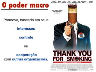 O poder macro
Promove, baseado em seus

       interesses

        controle

          ou

      cooperação
com outras organizações.
 