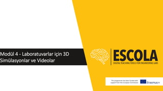 Modül 4 - Laboratuvarlar için 3D
Simülasyonlar ve Videolar
This programme has been funded with
support from the European Commission
 
