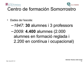 Dades de l’escola: 1947:   30  alumnes i 3 professors 2009:   4.400  alumnes (2.000 alumnes en formació reglada i 2.200 en contínua i ocupacional) Centro de formación Somorrostro 