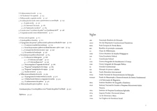 3. Orobustecimento da escola p. 145
r. Os"deslirnites" da expansão p. r 41"
2. Polltica social e expansão escolar p. r 50
3. As utilizações <la escola: entre o pioneirismo e a conciliação p. r 59
3. r. A saúde escolar p. 170
3. 2. As "aberturas" da escola p. r 80
3. 3. As "instituições escolares" p. r 89
4. A escola corno "excedente de poder" e os "problemas da fé" p. r 98
5. A expansão escolar como robustecimento p. 2 r r
4. Onora ciclo de e.~pansão p. 2 2 r
r •A escola pública àbrasileira p. 2 2 r
2. A"pragmática <las portas": política social e pobreza na década de 1990 p. 2 26
2. r . O contexto mundial das mudanças p. 2 29
2. 2. Novas forças sociais e pobreza no Brasil cios anos l980 e l990 p. 235
2. 3. A retração dos direitos nos anos r 990 p. 246
2 + Os sentidos da focalização p. 2 58
3. As mudanças na política educacional p. 2 63
3. 1. A reforma em linhas gerais p. 268
3. r . r . A"reforma curricular" p. 272
3. 1. 2. A"reforma financeira" p. 2 76
3. 2. Novos impulsos à"expansão da oferta" p. 2 80
3. 3. "Pequenas" manipulações cio tempo p. 2 89
3.4. "Pequenas" manipulações do espaço p. 296
3. 5. Escolas invisíveis p. 3o3
4. Velhas novas utilizações <la escola p. 309
4. r. Os programas de renda mínima e a escola p. 3lo
4. 2. O Bolsa Escola Federal e a migração de tarefas p. 3 l4
4. 3. O cadastramento dos pobres p. 32o
5. Uma escola pobre para os pobres p. 324
Considerações.finais: A escola pública como "Estado dos pobres" no Brasil p. 32 7
Referências p. 337
Siglas
ABE
ADCT
BIEN
BPC
CA
CBPE
CEF
CF
ClAC
CIEP
EC
EJA
FMI
FNDE
FUNDEF
·113GE
INEP
IPEA
Associação Brasileira de Educação
Ato das Disposições Constitucionais Transitórias
Rede Europeia de Renda Básica
Benefício de prestação continuada
Classe de Alfabetização
Centro Brasileiro de Estudos Pedagógicos
Caixa Econômica Federal
Constituição Federal
Centros Integrados de Atendimento à Criança
Centro Integrado de Educação Pública
Emenda Constitucional
Educação de jovens e adultos
Fundo Monetário Internacional
Fundo Nacional de Desenvolvimento da Educação
Fundo de Manutenção e Desenvolvimento do Ensino Fundamental
e de Valorização do Magistério
Instituto Brasileiro de Geografia e Estatística
Instituto Nacional de Estudos e Pesquisas Educacionais Anísio
Teixeira
Instituto de Pesquisas Econômicas Aplicadas
IPTu Imposto Predial e Territorial Urbano
LDB Lei de Diretrizes e Bases
LOAS Lei Orgânica de Assistência Social
7
 