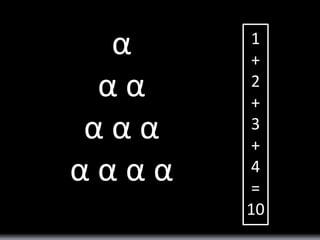 α 
α α 
α α α 
α α α α 
1 
+ 
2 
+ 
3 
+ 
4 
= 
10 
 