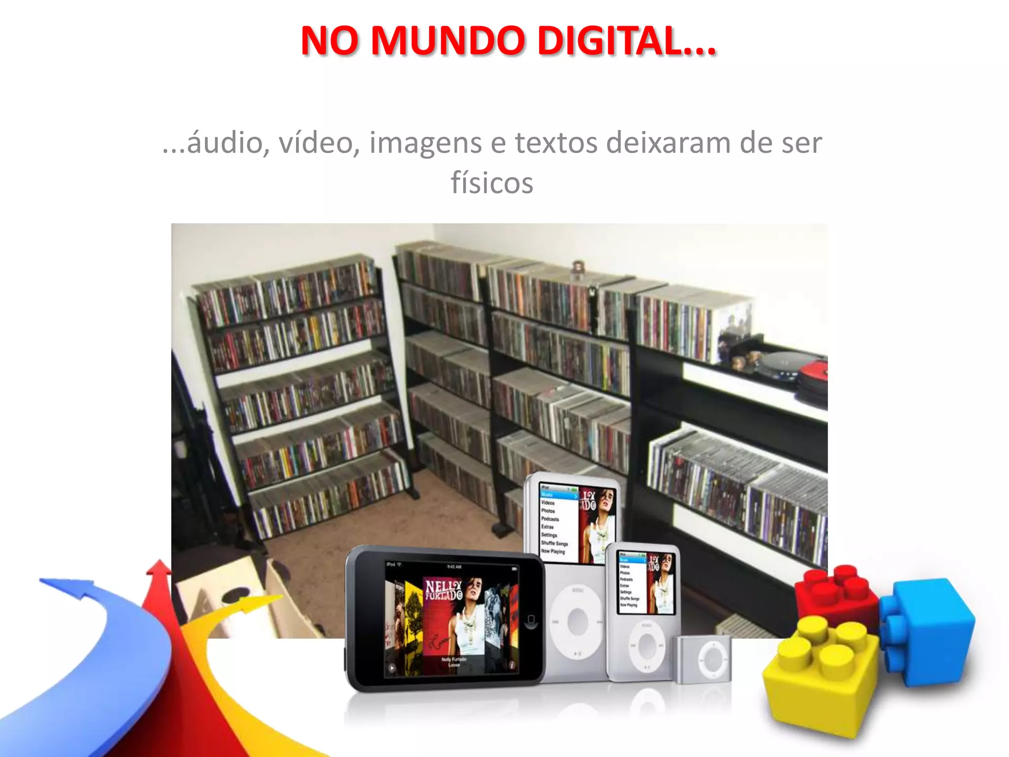 ...áudio, vídeo, imagens e textos deixaram de ser
físicos
NO MUNDO DIGITAL...
 