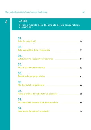 annual report 2020 49
Marc metodològic cooperatives d’alumnes EscolesCoop
ANNEX:
Fitxes i models dels documents de les coo...