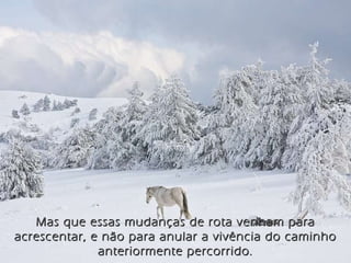 Mas que essas mudanças de rota venham para acrescentar, e não para anular a vivência do caminho anteriormente percorrido. 