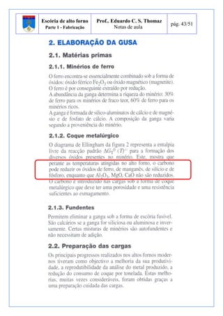 Escória de alto forno 
Parte 1 - Fabricação 
Prof.. Eduardo C. S. Thomaz 
Notas de aula 
pág. 43/51 
 