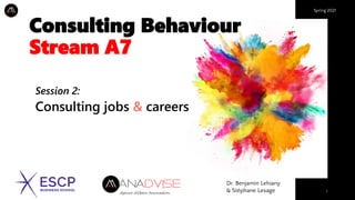 Spring 2021
1
Consulting Behaviour
Stream A7
Dr. Benjamin Lehiany
& Stéphane Lesage
Session 2:
Consulting jobs & careers
 