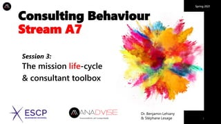 Spring 2021
1
Consulting Behaviour
Stream A7
Dr. Benjamin Lehiany
& Stéphane Lesage
Session 3:
The mission life-cycle
& consultant toolbox
 