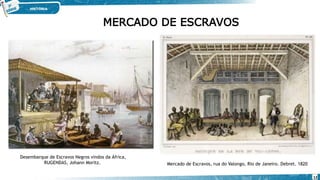 Desembarque de Escravos Negros vindos da África,
RUGENDAS, Johann Moritz. Mercado de Escravos, rua do Valongo, Rio de Janeiro. Debret. 1820
MERCADO DE ESCRAVOS
12
 