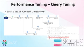 Performance Tuning – Query Tuning
• Evitar o uso de JOIN com LinkedServer
 