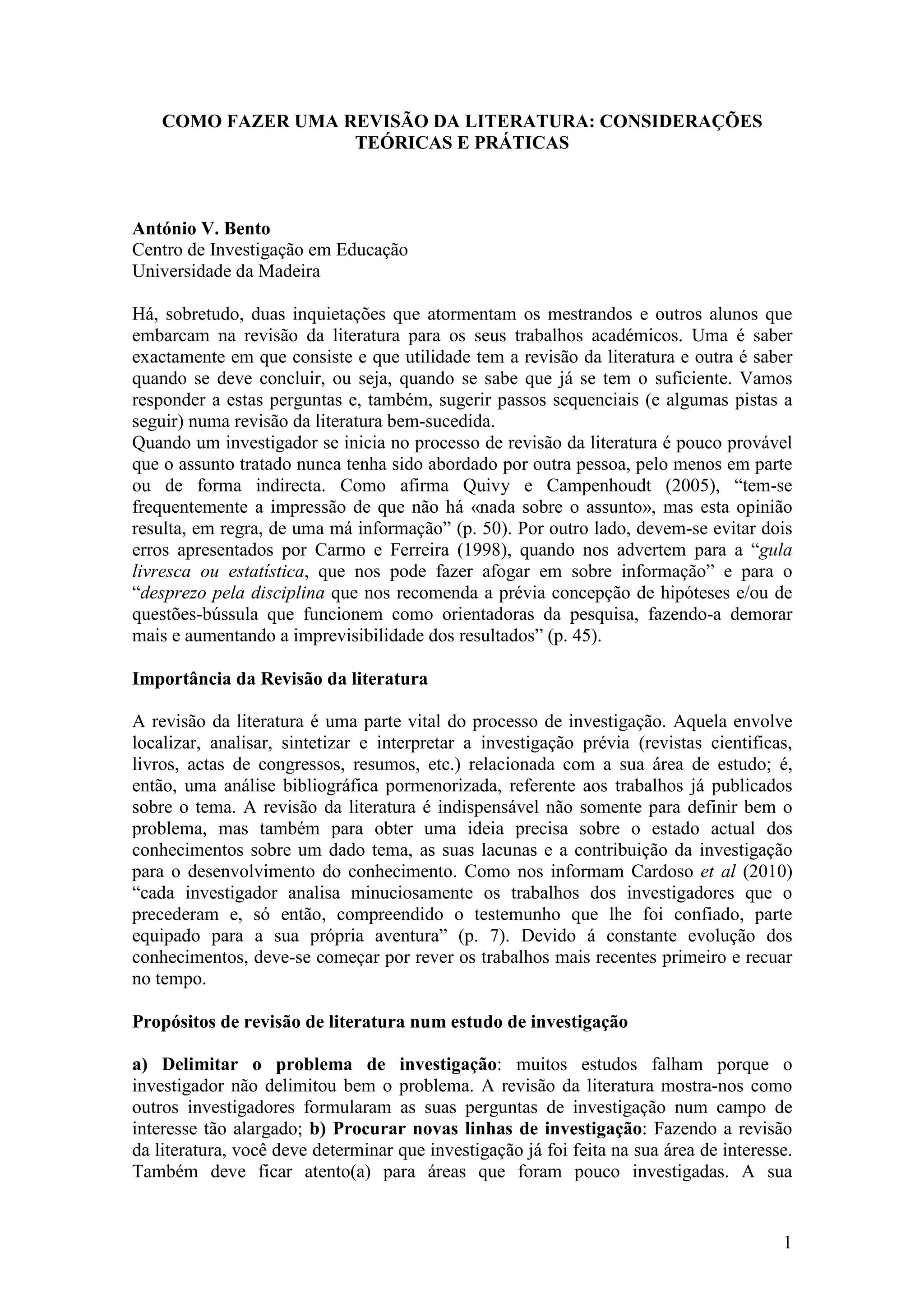 Escrever artigo revisao da literatura (como fazer) | PDF